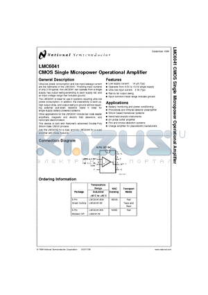 LM6041IN datasheet - CMOS Single Micropower Operational Amplifier