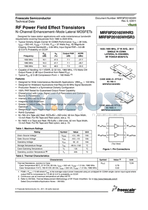 MRF8P20165WHR3 datasheet - RF Power Field Effect Transistors N-Channel Enhancement--Mode Lateral MOSFETs