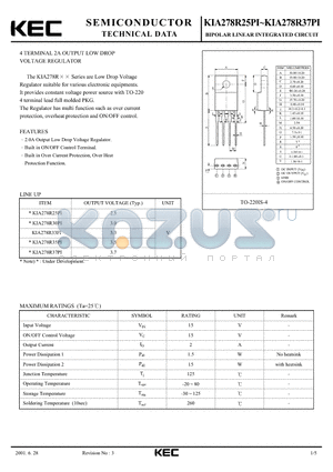 KIA278R30 datasheet - BIPOLAR LINEAR INTEGRATED CIRCUIT (4 TERMINAL 2A OUTPUT LOW DROP VOLTAGE REGULATOR)