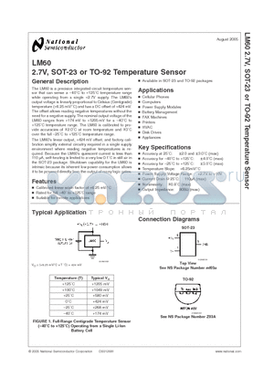 LM60CIZ datasheet - 2.7V, SOT-23 or TO-92 Temperature Sensor