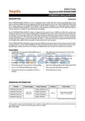 HYMD564G726AL8-M datasheet - Registered DDR SDRAM DIMM