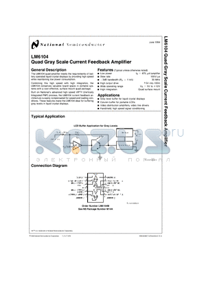 LM6104 datasheet - Quad Gray Scale Current Feedback Amplifier