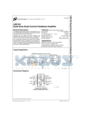 LM6104M datasheet - Quad Gray Scale Current Feedback Amplifier