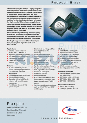PLB2800 datasheet - Configurable Ethernet Switch-on-a-Chip