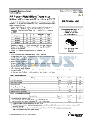 MRF8S9202N datasheet - RF Power Field Effect Transistor N-Channel Enhancement--Mode Lateral MOSFET