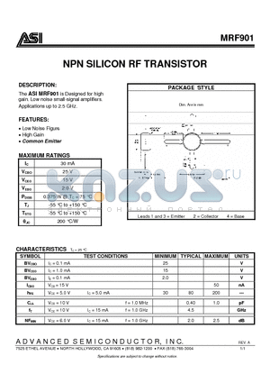 MRF901 datasheet - NPN SILICON RF TRANSISTOR