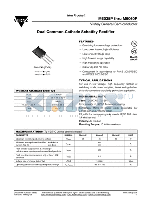 M6060P datasheet - Dual Common-Cathode Schottky Rectifier