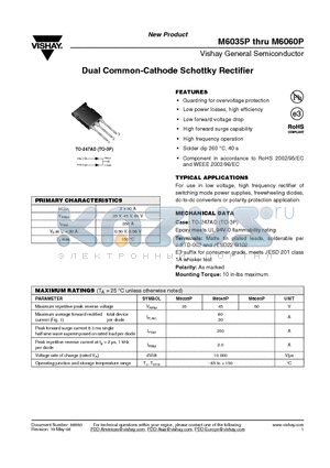 M6060P-E3/45 datasheet - Dual Common-Cathode Schottky Rectifier