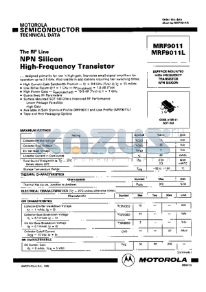 MRF9011 datasheet - The Rf Line NPN Silicon High-Frequency Transistor