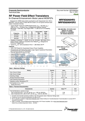 MRF8S8260HSR3 datasheet - RF Power Field Effect Transistors