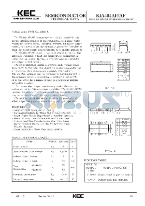 KIA494AF datasheet - BIPOLAR LINEAR INTEGRATED CIRCUIT (VOLTAGE-MODE PWM CONTROLLER IC)