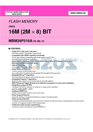 MBM29F016A-12PFTN datasheet - 16M (2M X 8) BIT