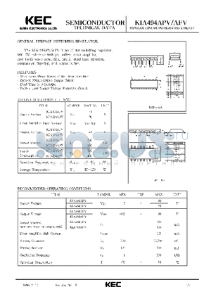 KIA494APV datasheet - BIPOLAR LINEAR INTEGRATED CIRCUIT (GENERAL PURPOSE SWITCHING REGULATOR)