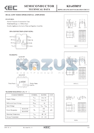 KIA4558P-F datasheet - BIPOLAR LINEAR INTEGRATED CIRCUIT