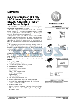 NCV4269DW datasheet - 5.0 V Micropower 150 mA LDO Linear Regulator with DELAY, Adjustable RESET, and Sense Output