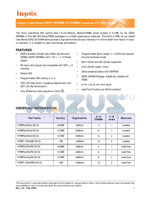 HYMP112S64M8-C4 datasheet - 200pin Unbuffered DDR2 SDRAM SO-DIMMs based on 512 Mb 1st ver.