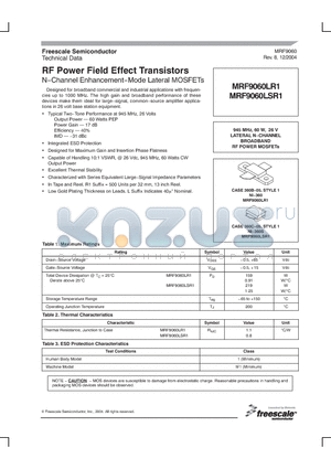 MRF9060 datasheet - RF Power Field Effect Transistors N−Channel Enhancement−Mode Lateral MOSFETs