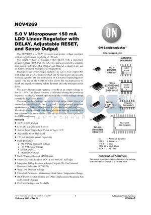 NCV4269_07 datasheet - 5.0 V Micropower 150 mA LDO Linear Regulator with DELAY, Adjustable RESET, and Sense Output