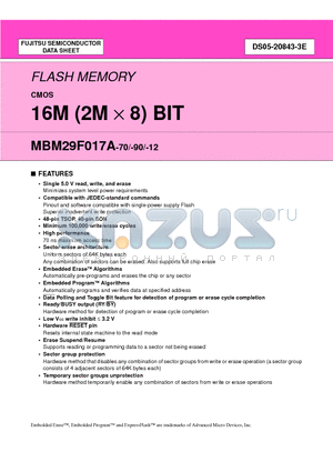 MBM29F017A-90PFTN datasheet - 16M (2M X 8) BIT