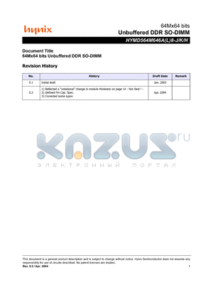 HYMD564M646AL8-J datasheet - Unbuffered DDR SO-DIMM