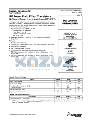 MRF9060NR1 datasheet - RF Power Field Effect Transistors