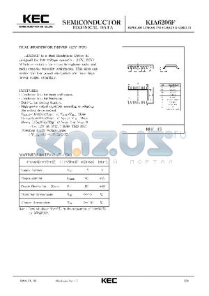 KIA6206F datasheet - BIPOLAR LINEAR INTEGRATED CIRCUIT (DUAL HEADPHONE DRIVER (1.5V USE)