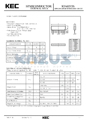 KIA6213S datasheet - BIPOLAR LINEAR INTEGRATED CIRCUIT (AUDIO POWER AMPLIFIER)