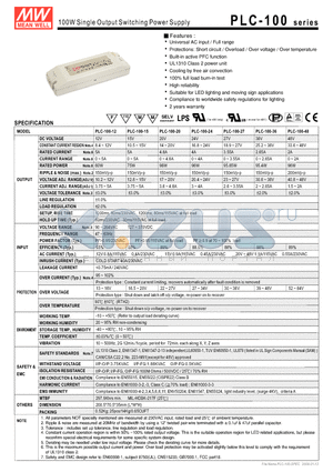 PLC-100-24 datasheet - 100W Single Output Switching Power Supply