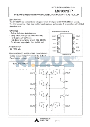 M61089FP datasheet - PREAMPLIFIER WITH PHOTODETECTOR FOR OPTICAL PICKUP