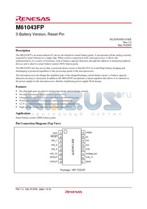 M61043FP datasheet - 3-Battery Version, Reset Pin