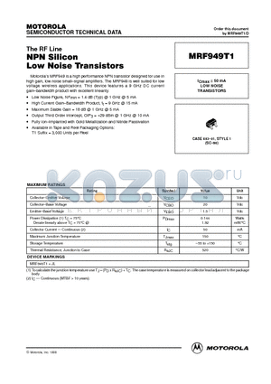 MRF949T1 datasheet - LOW NOISE TRANSISTORS