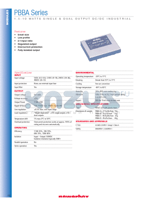 PBBA-0512D datasheet - 1.5-10 WATTS SINGLE & DUAL OUTPUT DC/DC INDUSTRIAL