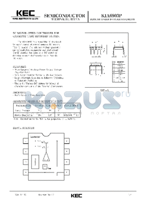 KIA6903P datasheet - BIPOLAR LINEAR INTEGRATED CIRCUIT (DC MOTOR SPEED CONTROLLER FOR CASSETTE TAPE RECORDER SYSTEM)