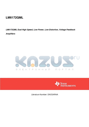 LM6172AMWG-QML datasheet - Dual High Speed, Low Power, Low Distortion, Voltage Feedback Amplifiers