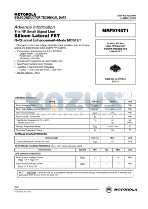 MRF9745T1 datasheet - HIGH FREQUENCY POWER TRANSISTOR LDMOS FET