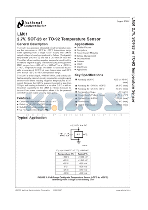 LM61CIM3X datasheet - 2.7V, SOT-23 or TO-92 Temperature Sensor