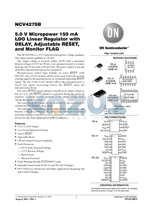 NCV4279 datasheet - 5.0 V Micropower 150 mA LDO Linear Regulator with DELAY, Adjustable RESET, and Monitor FLAG