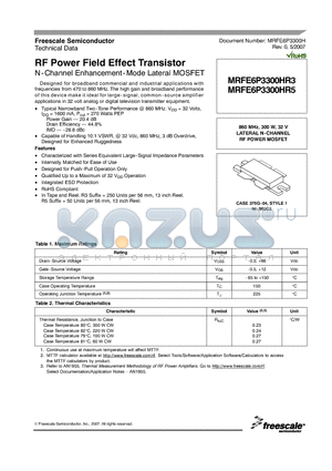 MRFE6P3300HR5 datasheet - RF Power Field Effect Transistor N-Channel Enhancement-Mode Lateral MOSFET