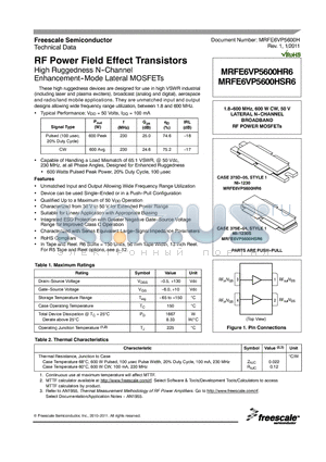 MRFE6VP5600HR6 datasheet - RF Power Field Effect Transistors