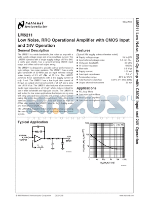 LM6211 datasheet - Low Noise, RRO Operational Amplifier with CMOS Input and 24V Operation