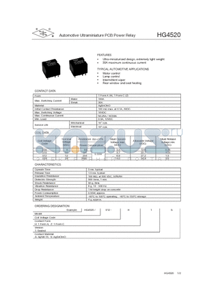 HG4520/006-H1A datasheet - Automotive Ultraminiature PCB Power Relay