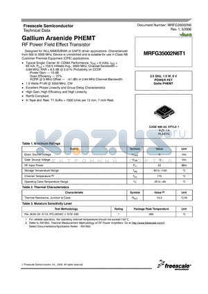 MRFG35002N6T1 datasheet - Gallium Arsenide PHEMT RF Power Field Effect Transistor