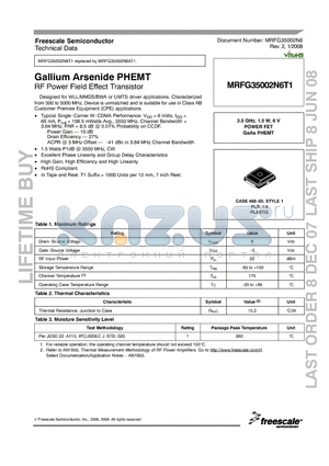 MRFG35002N6T1_08 datasheet - Gallium Arsenide PHEMT RF Power Field Effect Transistor