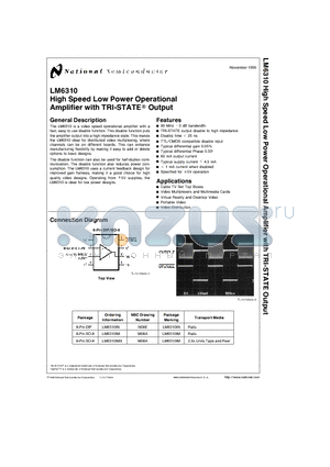 LM6310 datasheet - High Speed Low Power Operational Amplifier with TRI-STATE Output