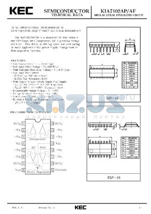 KIA7102AF datasheet - BIPOLAR LINEAR INTEGRATED CIRCUIT (DUAL OPERATIONAL AMPLIFIER-DUAL COMPARATOR ADJUSTABLE VOLTAGE REFERENCE)