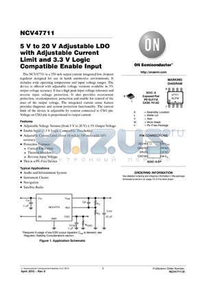 NCV47711 datasheet - 5 V to 20 V Adjustable LDO with Adjustable Current Limit and 3.3 V Logic Compatible Enable Input