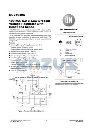 NCV4949A datasheet - 100 mA, 5.0 V, Low Dropout Voltage Regulator with Reset and Sense