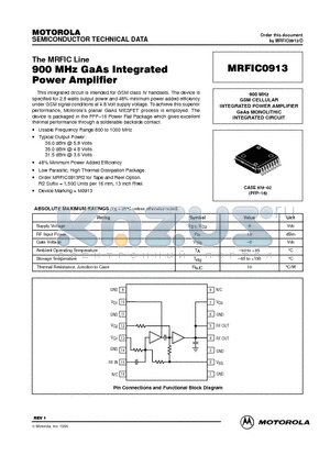MRFIC0913 datasheet - 900 MHz GSM CELLULAR INTEGRATED POWER AMPLIFIER GaAs MONOLITHIC INTEGRATED CIRCUIT