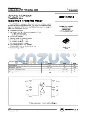 MRFIC0931 datasheet - BALANCED TRANSMIT MIXER SILICON MONOLITHIC INTEGRATED CIRCUIT