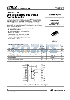 MRFIC0914 datasheet - 900 MHz PAGING POWER AMPLIFIER Si MONOLITHIC INTEGRATED CIRCUIT